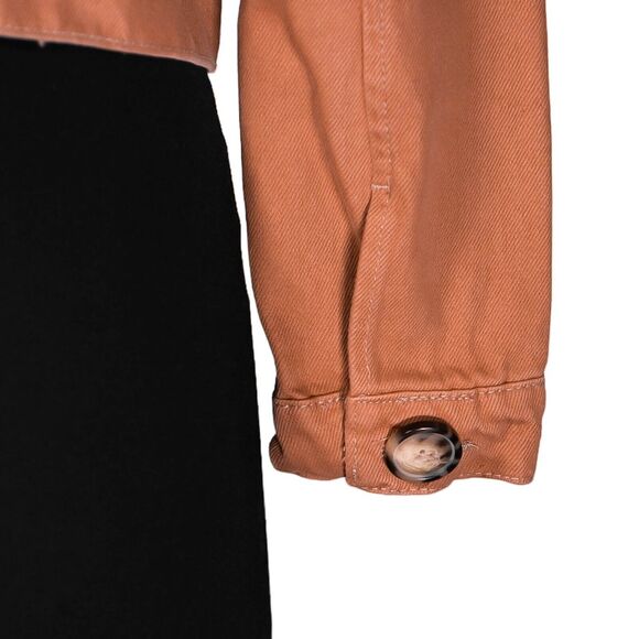 Free People Women's Jean Jacket Orange Button Pockets Collared Denim Cropped XS - Picture 10 of 10